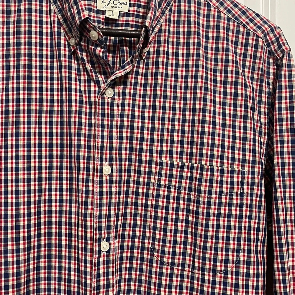 J. Crew Secret Wash Cotton Poplin Shirt in Check Sz Large